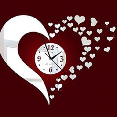 Diy Silver Mirror Hearts Wall Clock