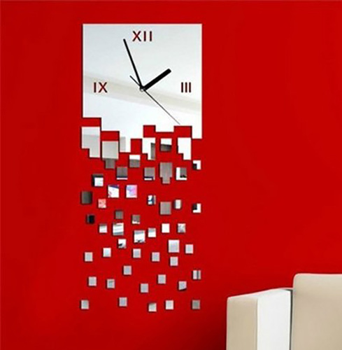 DIY Silver Mirror Roman Square Wall Clock Wall Sticker Home Decor