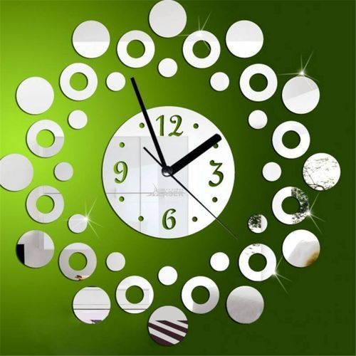 Modern Design 3D Round DIY Acrylic Mirrors Wall Clock Silver Wall Sticker