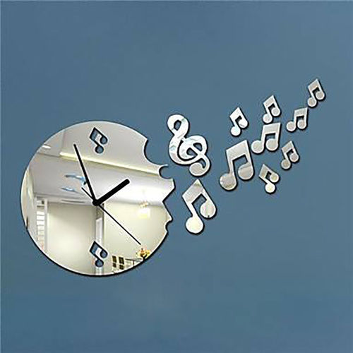 Silver Color 10pcs Music Symbols 3d Diy Acrylic Wall Clock