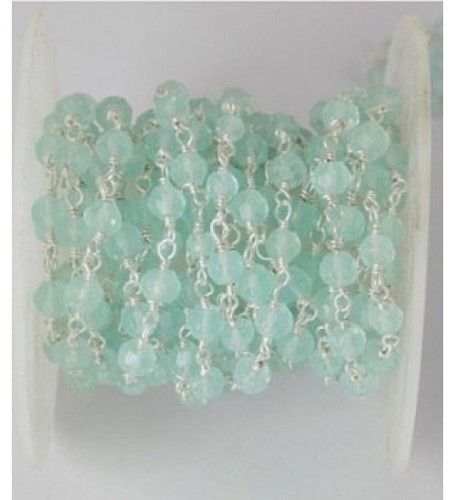 Aqua Chalcedony Faceted Rosary Beaded Chain