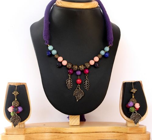 Handmade Antique Leaf Shaped Clustered Beads Necklace Set