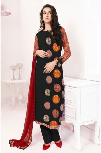 Black And Red Un Stitched Printed Exclusive Satin Crepe Salwar Kameez