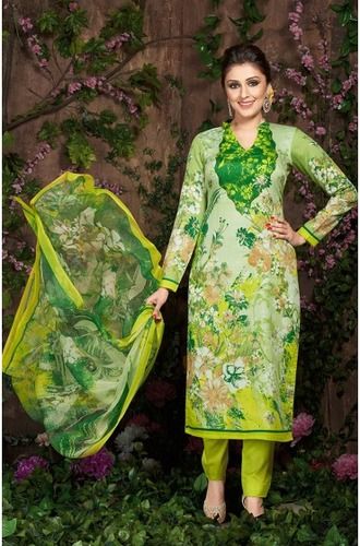 Lemon Green Un stitched Glaze Cotton Printed Salwar Kameez