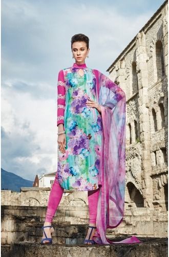 Pink Un Stitched Beautiful Floral Glaze Cotton Printed Salwar Suit