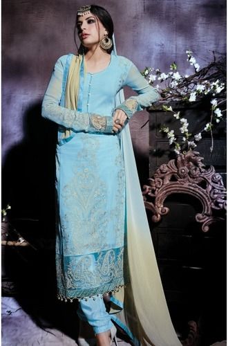 Sky Blue Semi stitched Designer Georgette Salwar Kameez