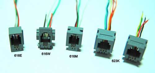 Wired Modular Jacks - 4P4C, 6P2C, 6P4C, 6P6C Combinations , Custom Wire Colors and Lengths Available