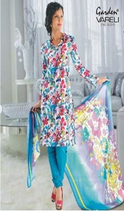 Floral Stunner Salwar Kameez - Crepe Material, Turquoise and Red Floral Print, Blue Crepe Salwar with Shaded Chiffon Dupatta