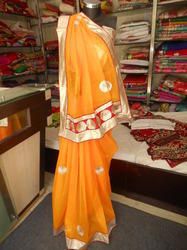 Designer Gota Work Traditional Orange Saree With Fancy Zari