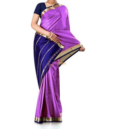 Contrast Purple Pure Crepe Silk Saree