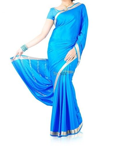 Piping Border Blue Pure Crepe Silk Saree