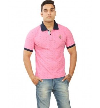 Pink Printed Polo T Shirt