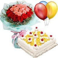 Rose Bouquet Pineapple Cake And Balloon