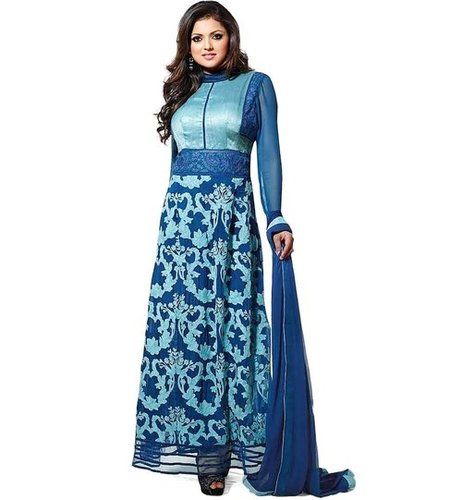 Blue Colour Straight Cut With Full Sleeve Ladies Salwar Suit