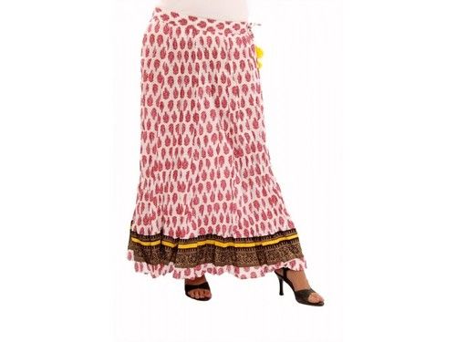 Printed White Broomstick Long Skirt