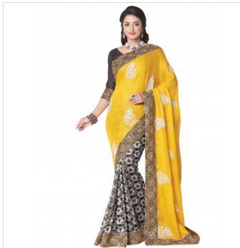 Enchanting Yellow & Black Coloured Saree