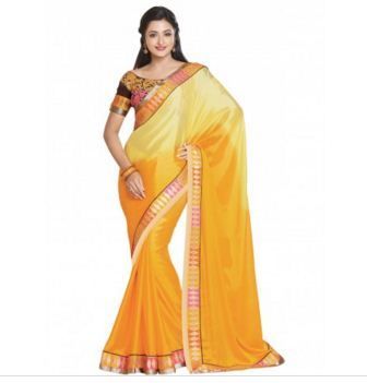 Stupendous Yellow Solid Coloured Saree