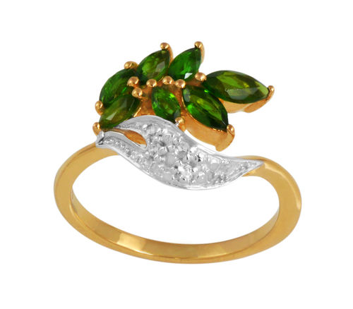 Latest Fashion Jewellery Leaf Style 1 Ct Green 925 Sterling Silver Wedding Ring