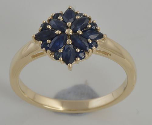 Latest Unique Design 9 Kt Yellow Gold Elegant Beautiful 1.20 Ct Blue Sapphire Gemstone Wedding Ring