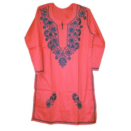 Red With Black Embroidery Chikan Kurti