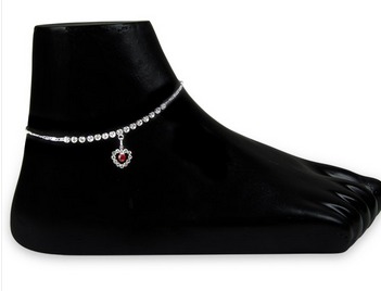 Embellished Hanging Heart Anklet