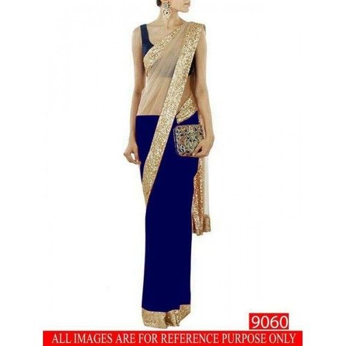 Washable Blue Golden Saree