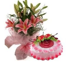 Pink Lilies & Strawberry Cake