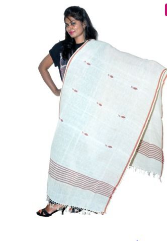 Ikkat Tussar Silk Offwhite Dupatta