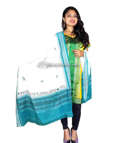 Sambalpuri white Colored Handloom Dupatta