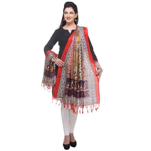 Red And Multicolor Bhagalpuri Silk Printed Dupatta