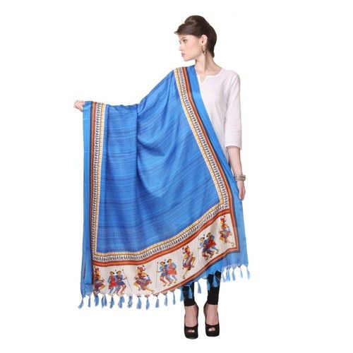 Blue Bhagalpuri Silk Printed Dupatta