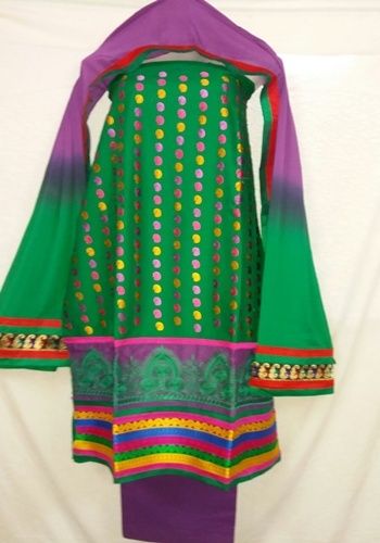 Christmas Green & Purple Cotton Embroidered Dress Material