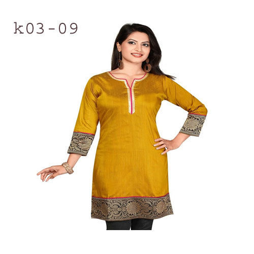 Golden Cotton Silk Long Sleeves Kurtis