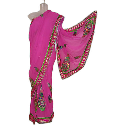 Deep Pink Designer Crape Saree With Zari Border