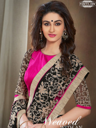  Embroidered With Lace Work Saree