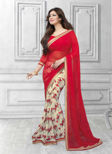 Printed Red Georgette Saree