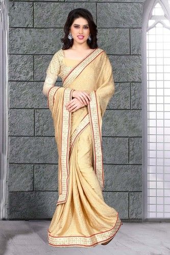 Blissful Chikoo Colored Crepe Georgette Saree