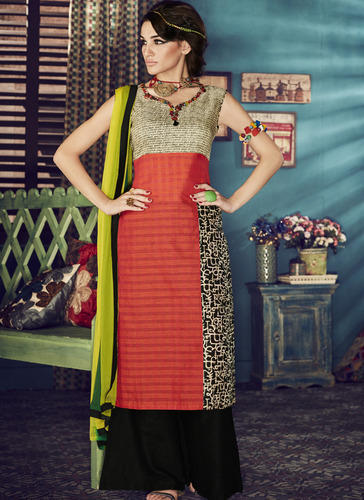 Silk Heritage Orange and Black Cotton Palazzo Suit