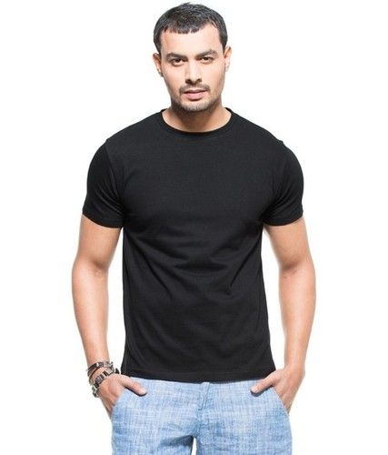 Solid Black Mens Round Neck T Shirt