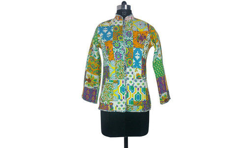 Cotton Quilted Jacket Reversible Full Sleeves Patchwork Multicolor