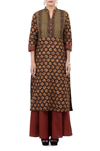 Front Yoke Embroidered Cotton Long Kurta