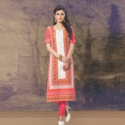 Peach Embroidered Cotton Dress Material