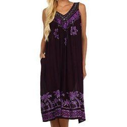 Ladies Cotton Black And Purple Cotton Batik Dress