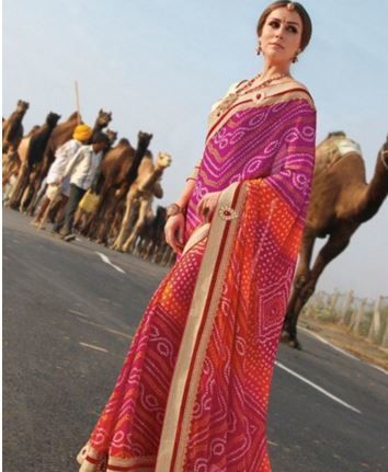 Pink And Orange Georgette Saree