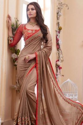 Stylish Beige Georgette Saree