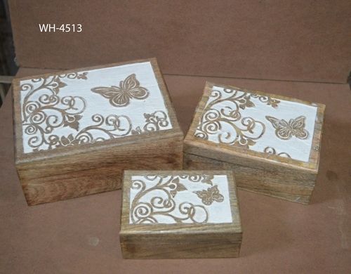 Mango Wood Box Set Of 3 Butterfly