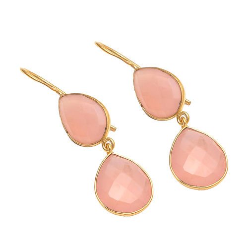 Pink Chalcedony Gemstone Designer Hook Earrings