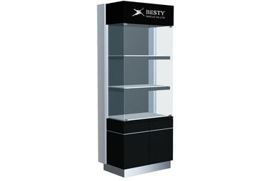 Ebony Veneered MDF Cabinet With LED Lightings and Stainless Steel Frame and Kick