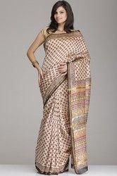 Maheswari Zari Saree With Bagru Print