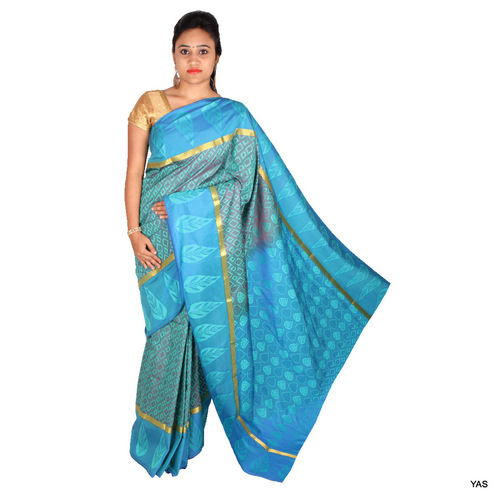 Tana 11/2 Warp Emboss Fancy Border Leaf Silk Saree